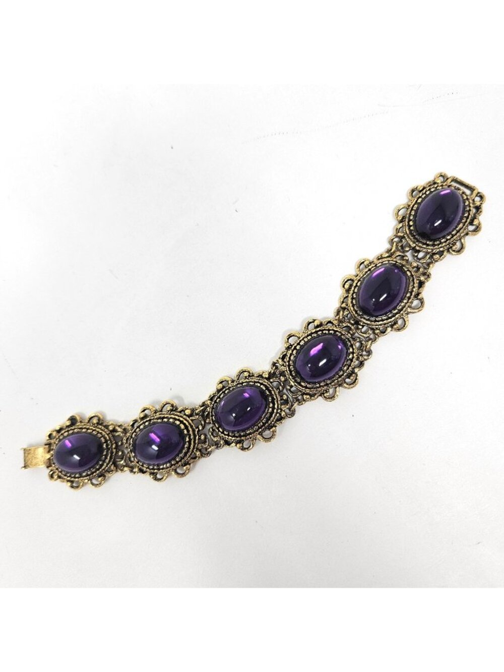 Vintage Antique Gold Tone Purple Lucite Link Bracelet